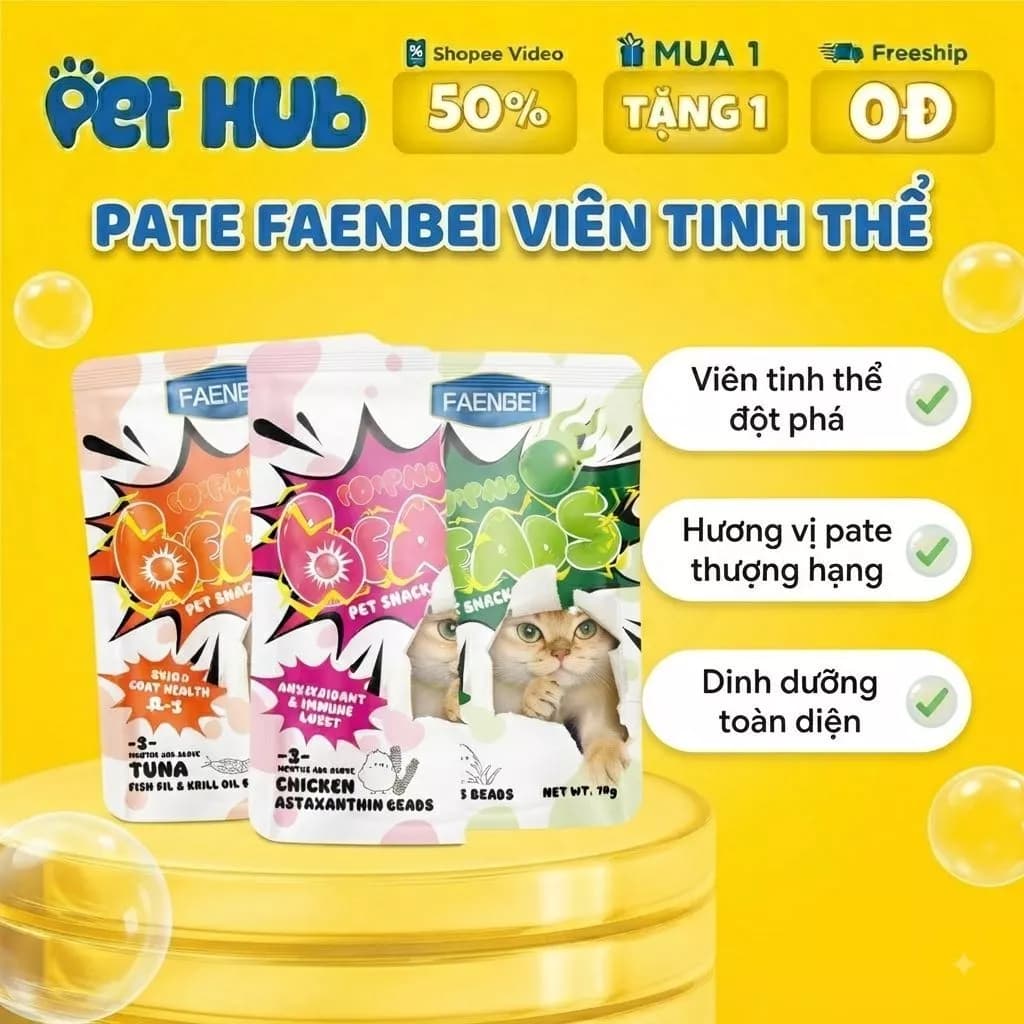 Pate Viên Tinh Thể Faenbei Cho Mèo - Thức Ăn Bổ Sung Dinh Dưỡng, Giúp Ăn Ngon