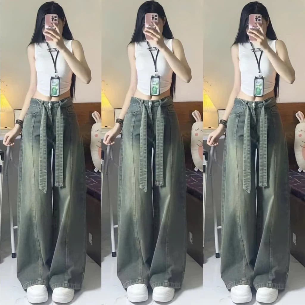 QUẦN JEANS NỮ ỐNG RỘNG KÈM ĐAI CẠP CAO HÁCH DÁNG HOTTREND 2026 WJeans127
