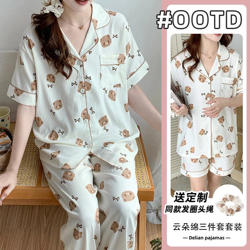 Bộ Đồ Ngủ Nữ 3 Bộ Đồ Mùa Hè Tay Ngắn Đồ Ngủ Người Phụ Nữ Hoạt Hình Dễ Thương Mặc Ở Nhà Mặc Ngủ