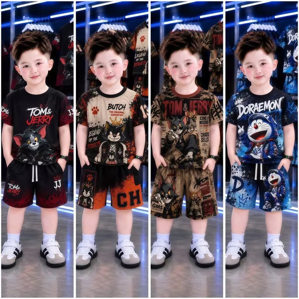 Bộ Quần Áo Cho Bé 7-50kg Sét Cộc Tay Unisex MẪU TOM&JERRY Thun Thái Thoáng Mát 4 Màu 4 Bộ COMBO Size 3-12 Bảo Hành 1 Đổi