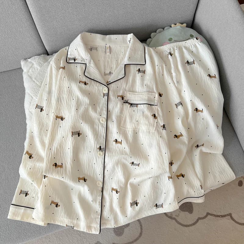 Đồ ngủ nữ đồ mặc nhà dài tay Pijama Thời trang thoải mái Rộng rãi Bộ đồ ngủ Ngọt ngào dễ thương 8938