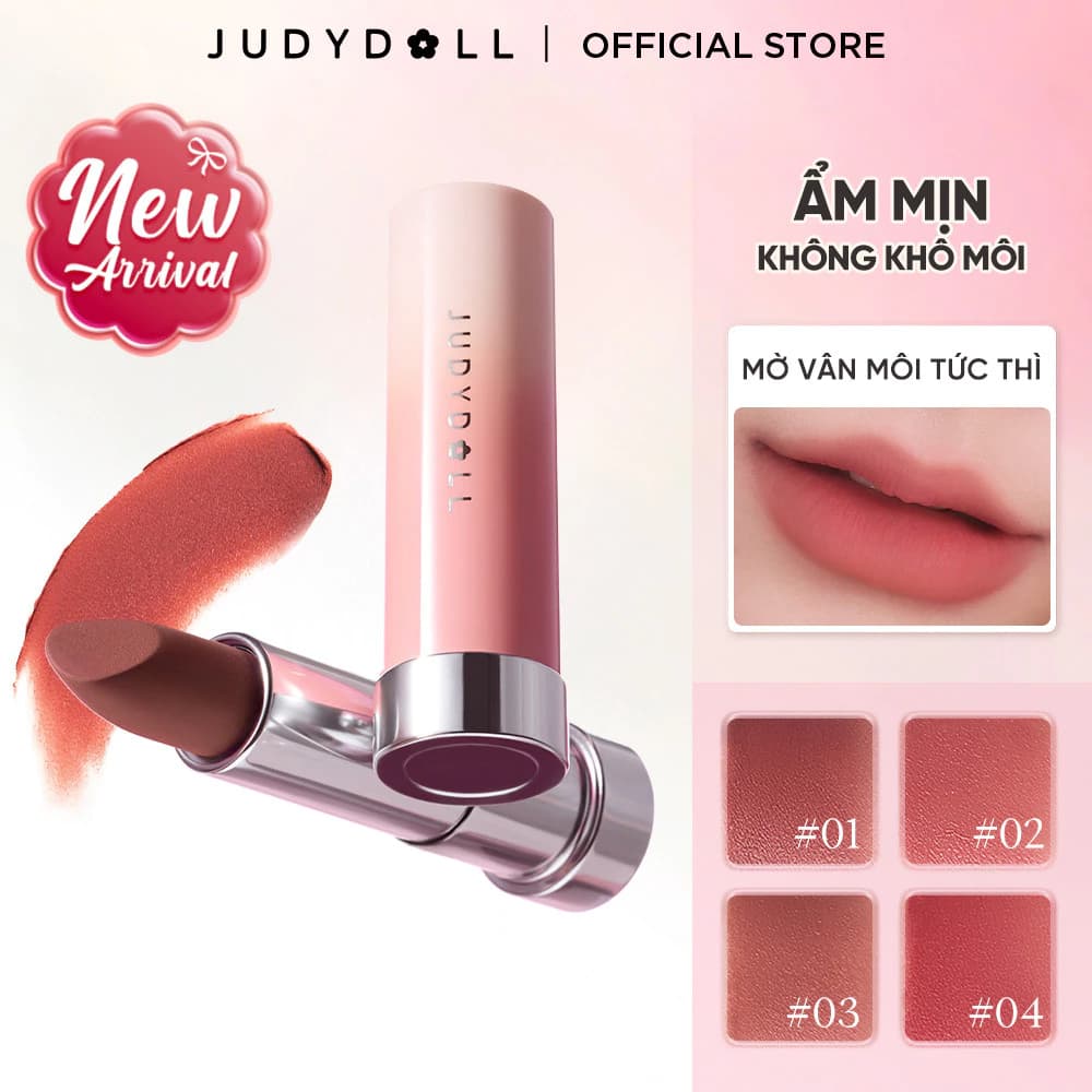 [MỚI] Son Lì JUDYDOLL Velvet Matte Lipstick Son thỏi Ẩm mướt Bơ mịn Mờ vân môi 3,6g