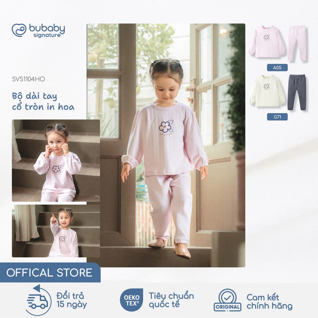 Bộ quần áo dài tay in hoa BU Baby, bộ cộc trẻ em, bộ cộc thời trang, bộ cộc cho bé gái | SVS1104HO