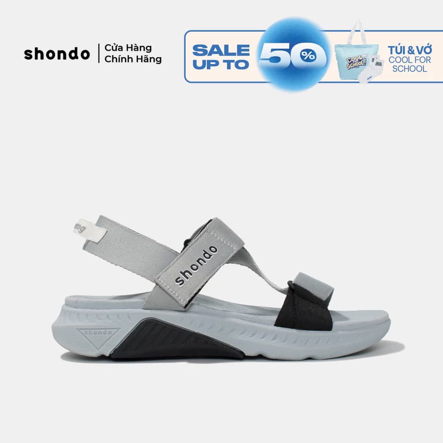 Giày Sandal Nam Nữ Shondo F7R Đế Phylon Cao 5cm Xám Phối Đen F7R1020