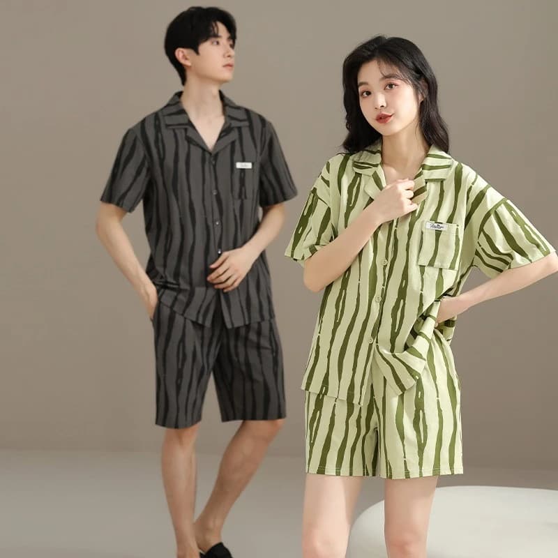 Cotton Bộ Đồ Ngủ Cặp Đôi Bộ Đồ Ngủ Nữ Bộ Đồ Ngủ Nữ Loungewear Quần Short Tay Ngắn Cardigan Mỏng Phong Cách Mùa Hè Ngọt Ngào Dễ Thương Rời Kích Thước Lớn Thoáng Mát Thoải Mái Pyjama Đơn Giản