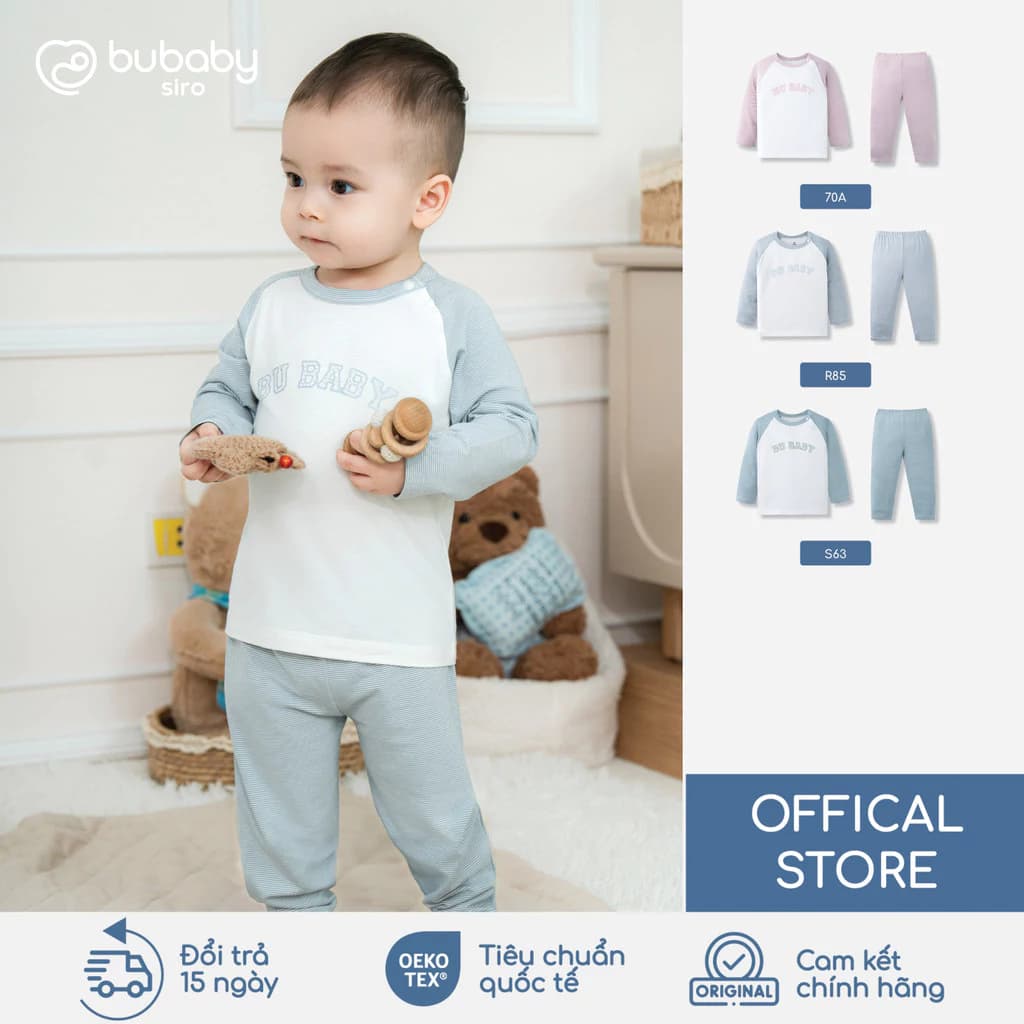 Bộ quần áo dài tay in logo Bubaby, bộ trẻ em thu đông, bộ dài bé trai bé gái | IVS110128