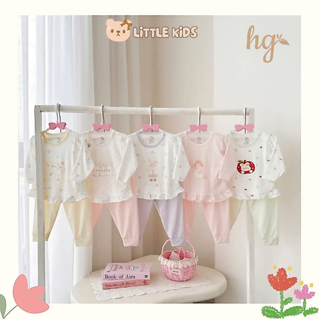 Bộ Quần Áo Dài Tay Cài Vai Viền Bèo Cho Bé Gái Hàng Chuẩn HG Từ 6-16kg Vải Petit Mềm Mịn Thoáng Mát, Bộ Điều Hòa Cho Bé