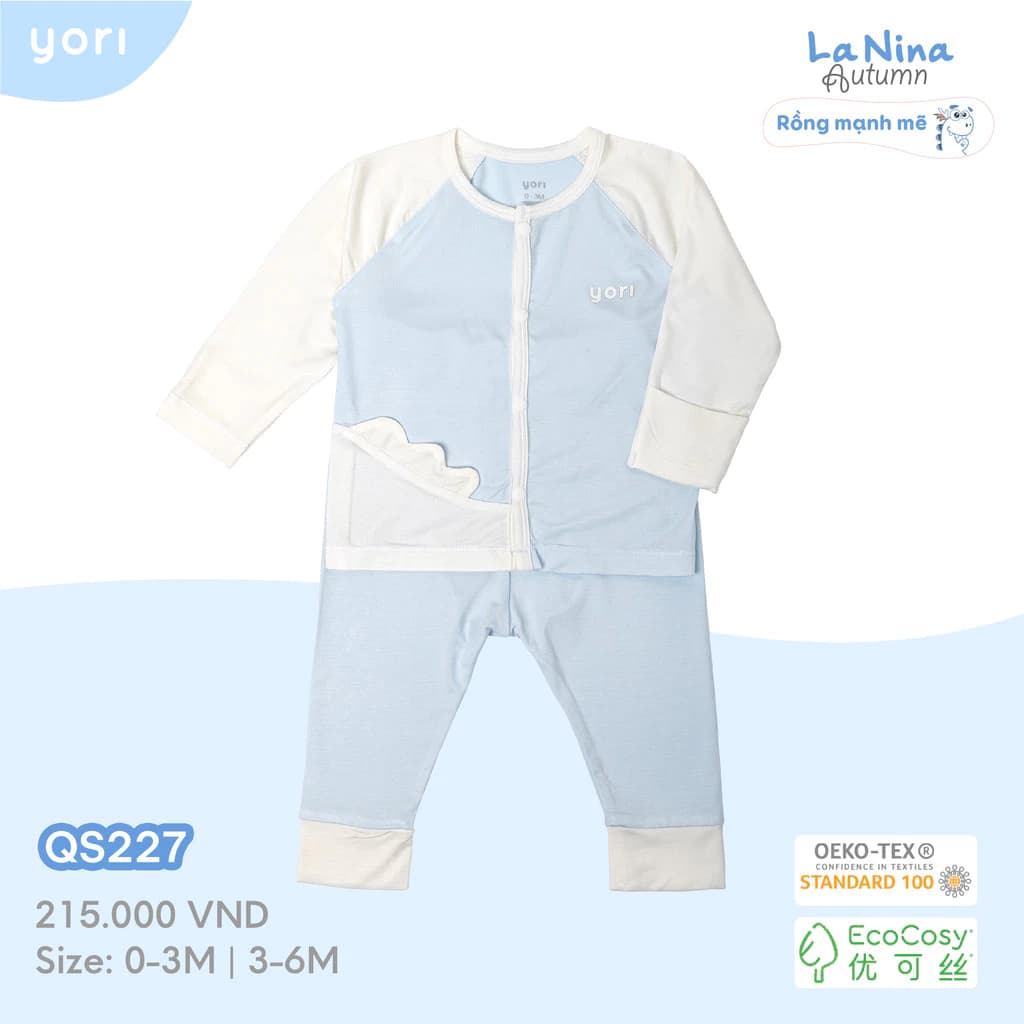 Bộ áo dài tay, cúc chéo chất liệu EcoCosy cho bé Yori, phối hoạ tiết đẹp cho bé vẩy rồng, hình thỏ