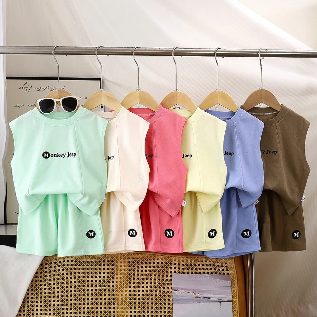 Bộ Đồ Trẻ Em Mùa Hè Áo Ba Lỗ Quần Short Thun Lạnh Thoáng Khí In Chữ ✨Luyoo24.vn✨