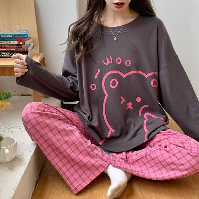 Bộ đồ ngủ chui đầu cổ tròn Poly-Cotton co giãn dành cho nữ, có thể đeo bên ngoài
