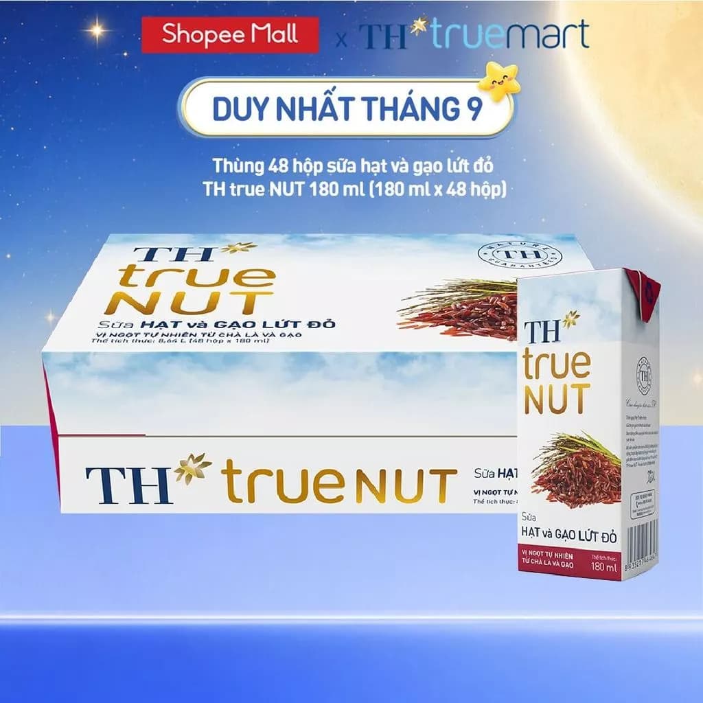 Thùng Sữa Hạt và Gạo Lứt Đỏ TH true NUT milk 180ml (48 Hộp)