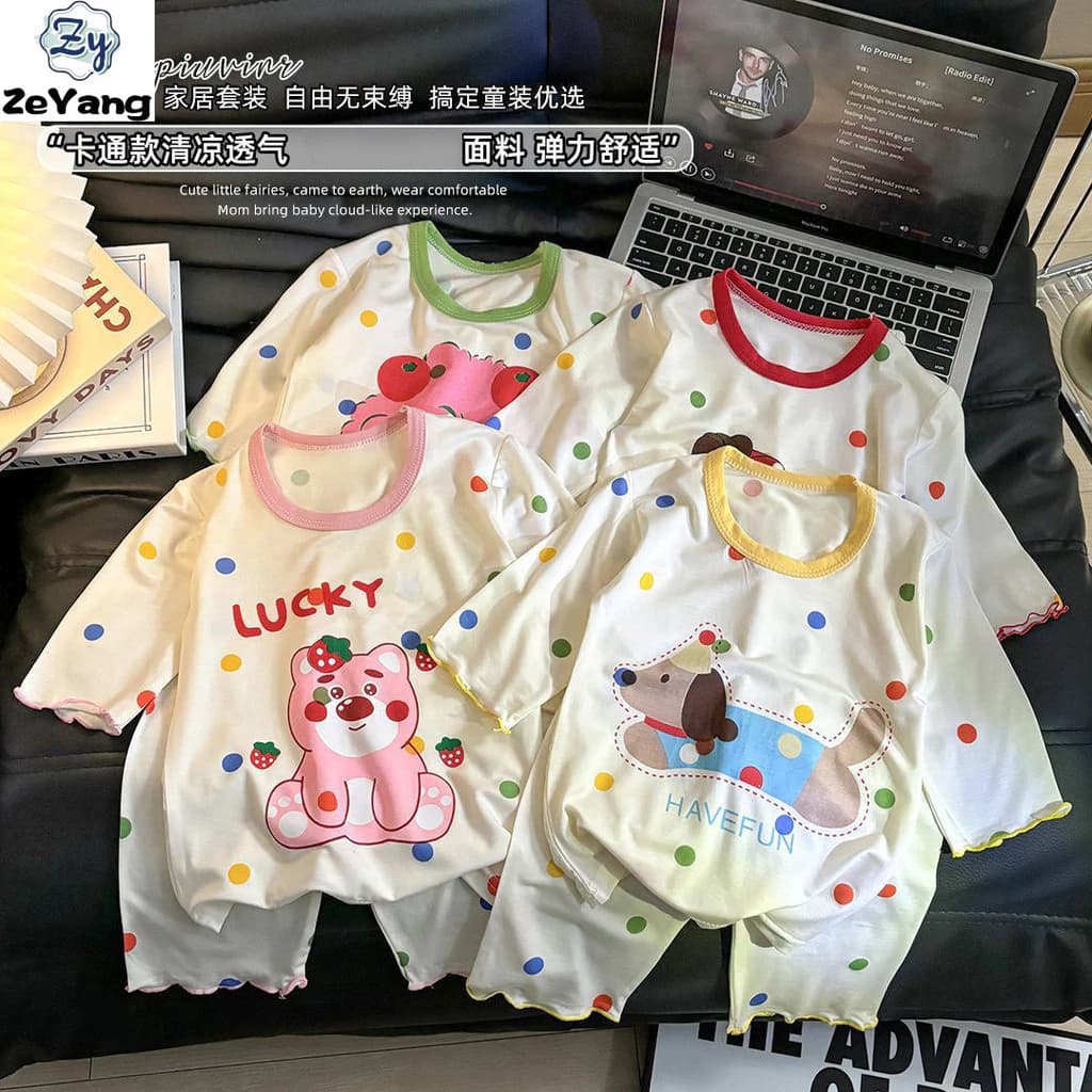 [ZY] 70-140 Hàng có sẵn cho trẻ em Modal Bộ đồ ngắn tay thông thường Quần áo gia đình Bộ đồ ngủ hoạt hình cho bé Quần áo trẻ em thời trang Vận chuyển nhanh