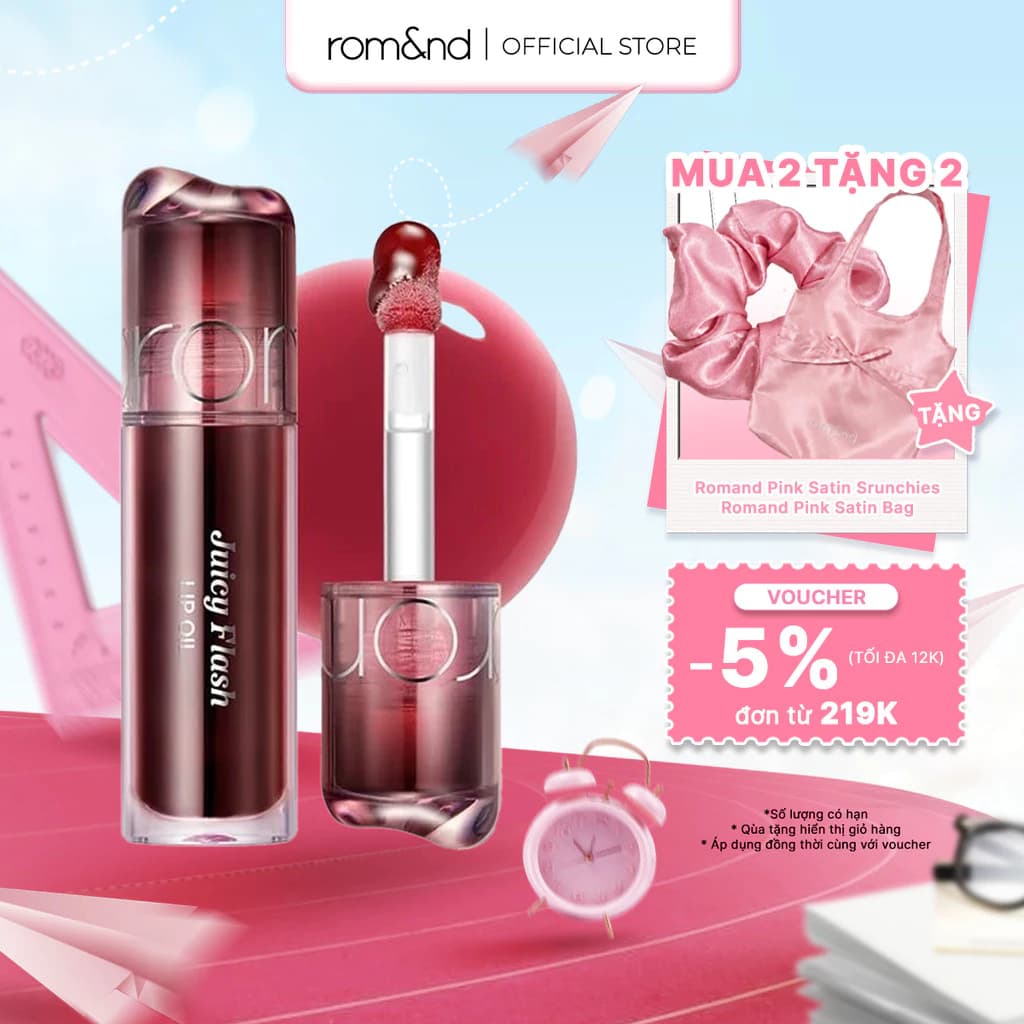 (Romand x KOL) Son Bóng Dưỡng Môi Romand Juicy Flash Lip Oil Môi Căng Mọng Mềm Mượt, Lên Màu Chuẩn