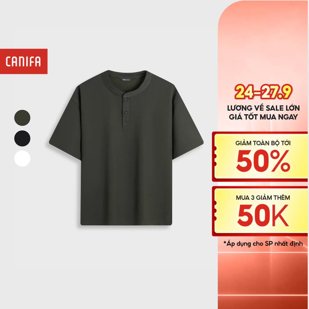 Áo thun nam cổ tròn ngắn tay phối cúc phom boxy trẻ trung CANIFA 8TS26S013
