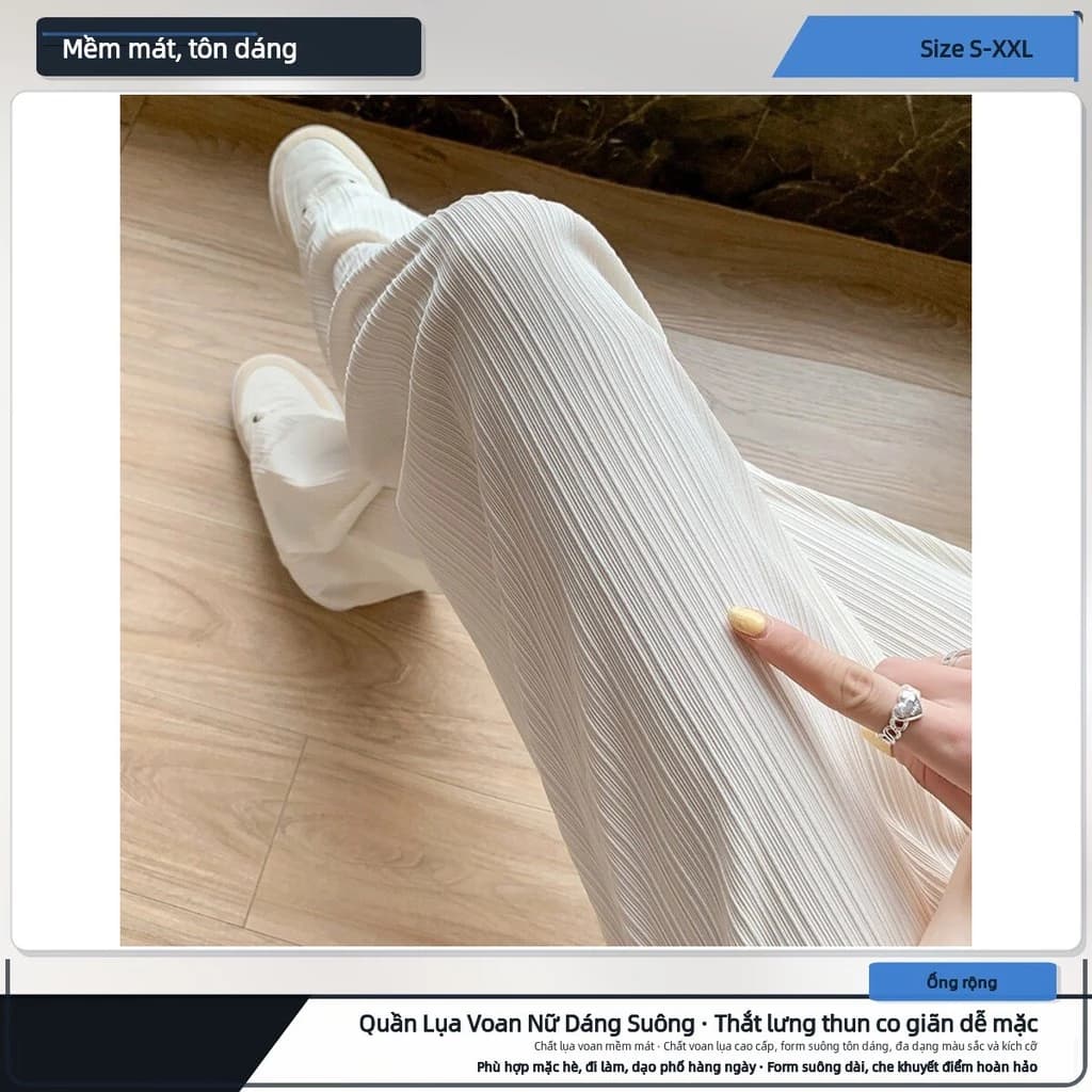 Quần lụa voan rộng nữ mùa hè form suông mỏng nhẹ ống suông dài thường ngày chất liệu mềm mát nhiều màu sắc