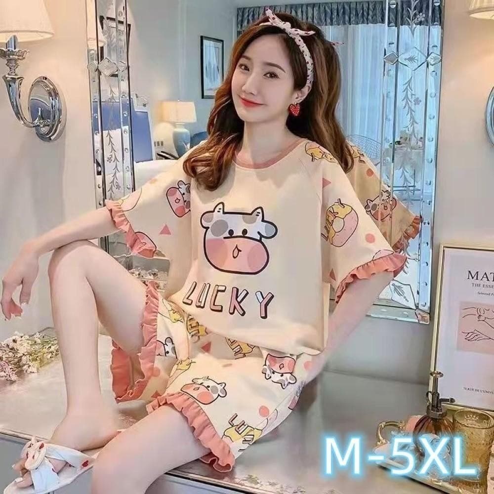 Bộ đồ ngủ ngắn tay thời trang mùa hè dành cho nữ plus size M-5XL ✨Luyoo24.vn✨