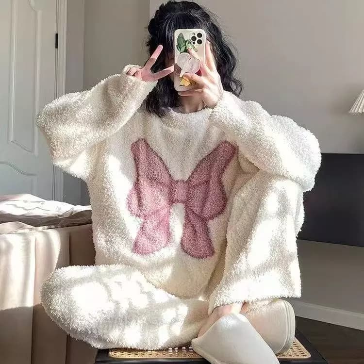 Bộ Đồ Ngủ Nữ Flannel Dễ Thương Bộ Đồ Ngủ Mùa Đông Dài Tay Đồ Ngủ Người Phụ Nữ Rời Mặc Ban Đêm Giữ Ấm Dày Mặc Nhà