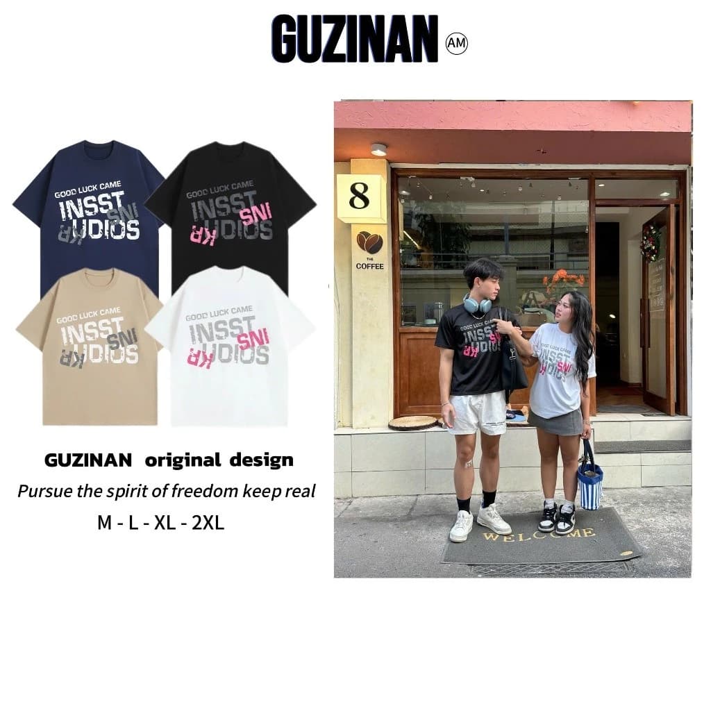 COMBO 2 Áo Thun Nam Nữ Cotton GUZINAN Form Rộng Cao cấp Hình in GOOD Sắc Nét Co Giãn Thấm Hút Mồ Hôi Thoáng Mát ACT101