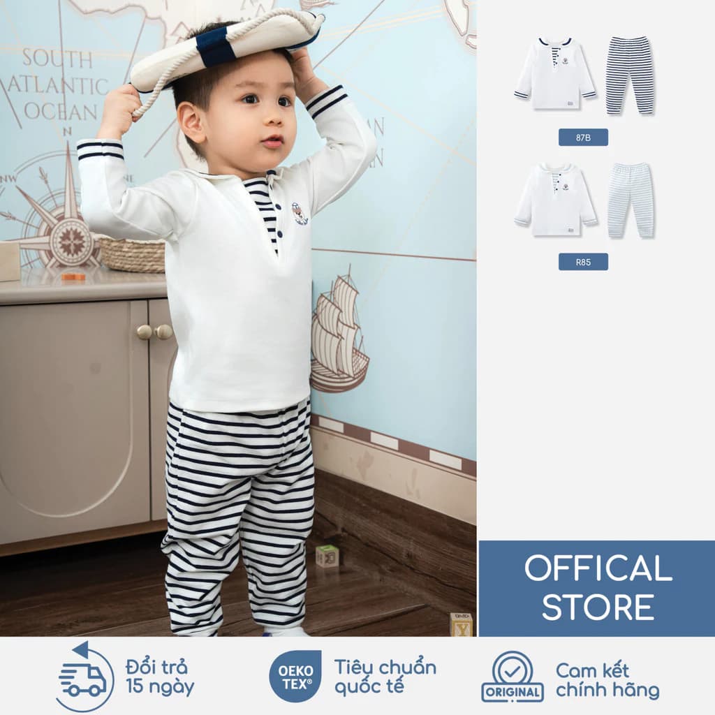 Bộ quần áo thủy thủ dài tay BuBu BU Baby Ponie, bộ dài tay trẻ em, bộ dài tay bé trai gái | PCT115300