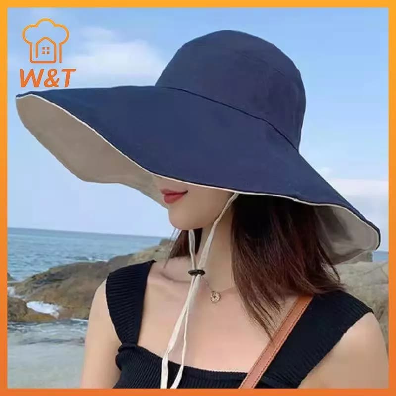 [W & T] Mũ chống nắng vành rộng dành cho nữ Chống tia cực tím Đi bộ đường dài Mũ ngư dân Gấp mùa hè Mũ đi biển chắc chắn Mũ chống nắng hai mặt Mới
