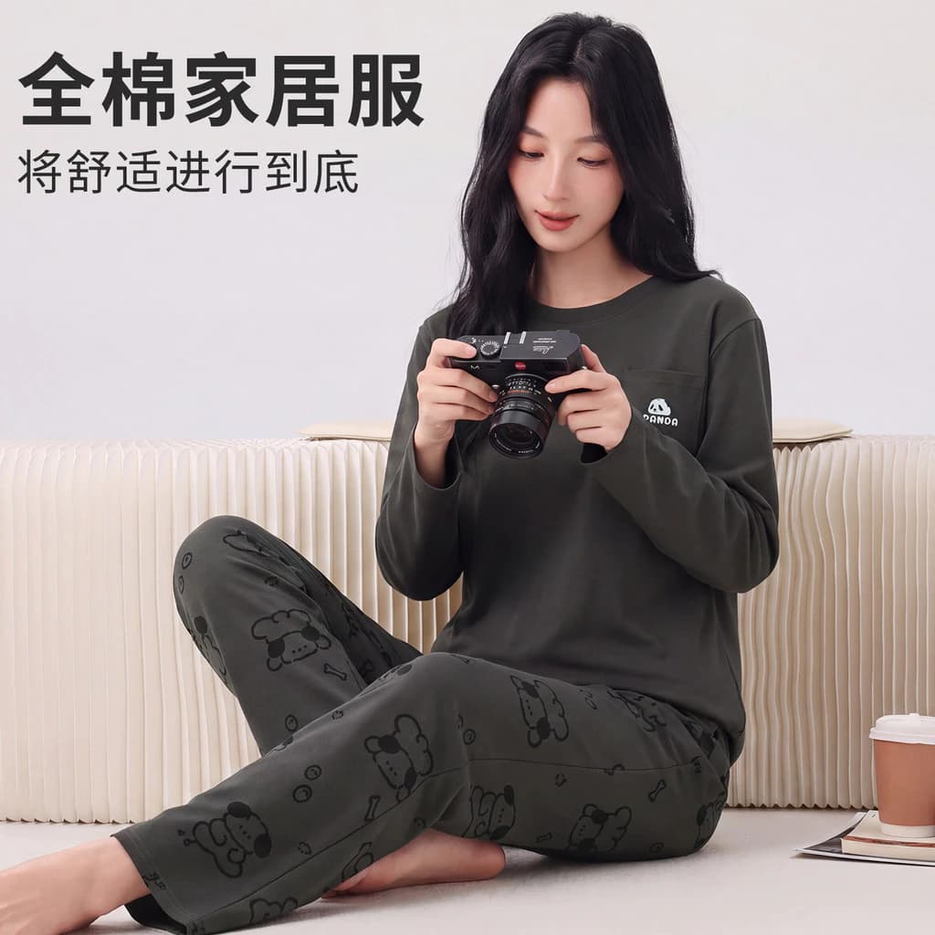 Bộ Đồ Ngủ Nữ 100% Cotton Plus Kích Thước Bộ Đồ Ngủ Thu Đông Tay Dài Đồ Ngủ Người Phụ Nữ Dễ Thương Mặc Ở Nhà M-4XL