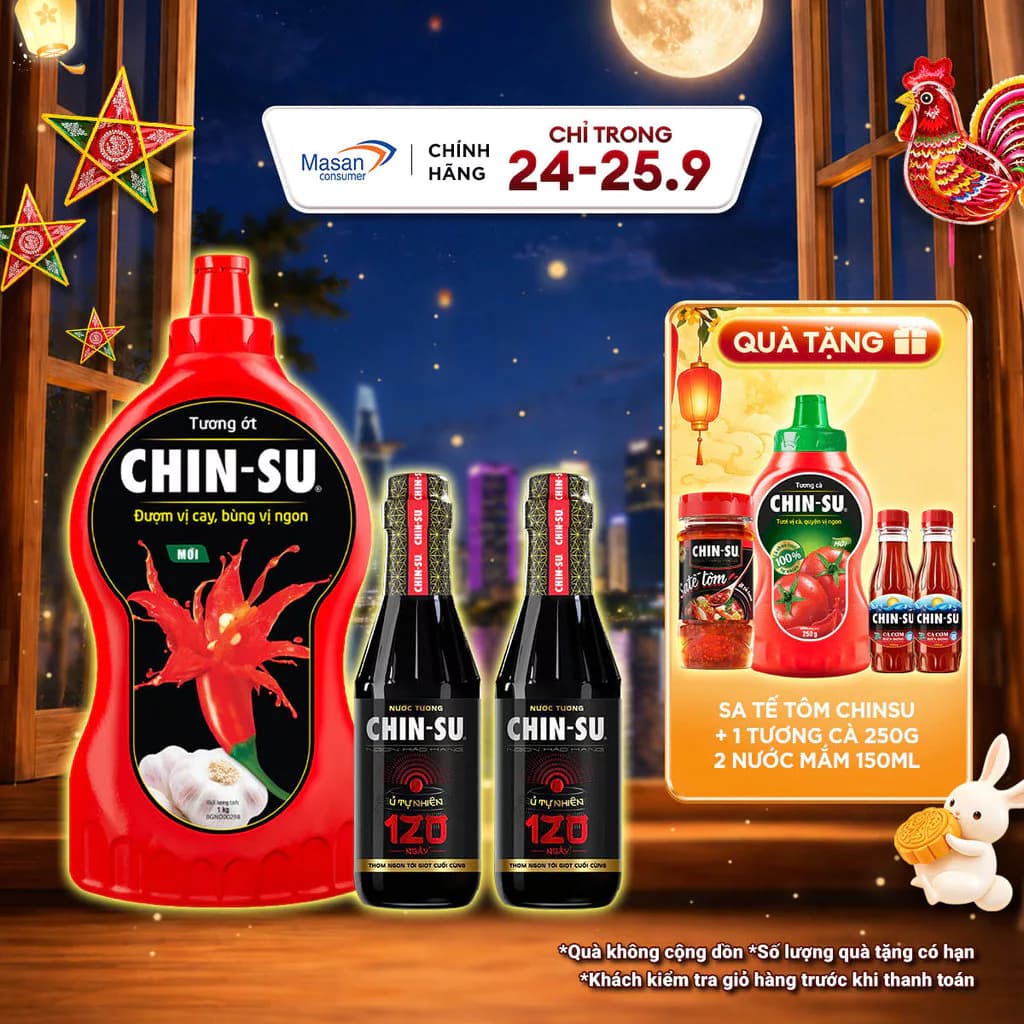 Combo 2 Nước tương CHIN-SU ủ tự nhiên 120 ngày 300ml + Tương Ớt CHIN-SU 1KG