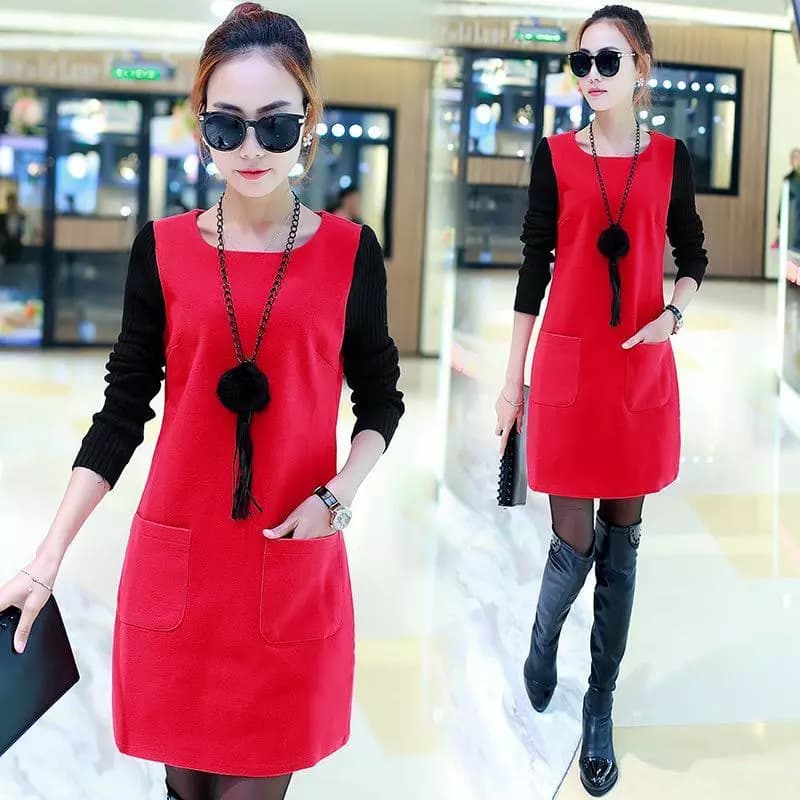 Phụ Nữ Mùa Thu Đông Dày Giả Hai Lớp Áo Plus Kích Thước Giữa Dài Lót Đầm