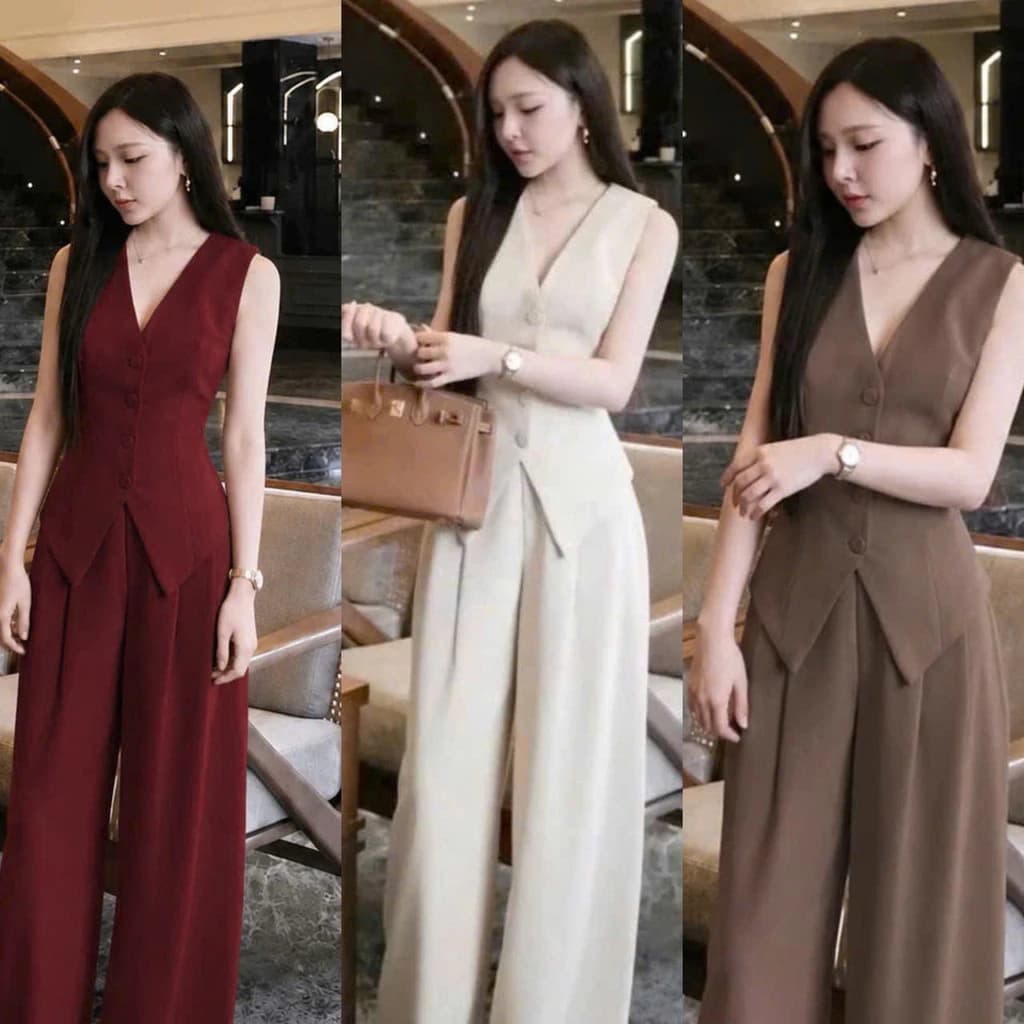 Set GILE Nữ  Vạt Xéo Quần Suông Dài Thanh Lịch Thời Thượng THOITRANGNAM1986