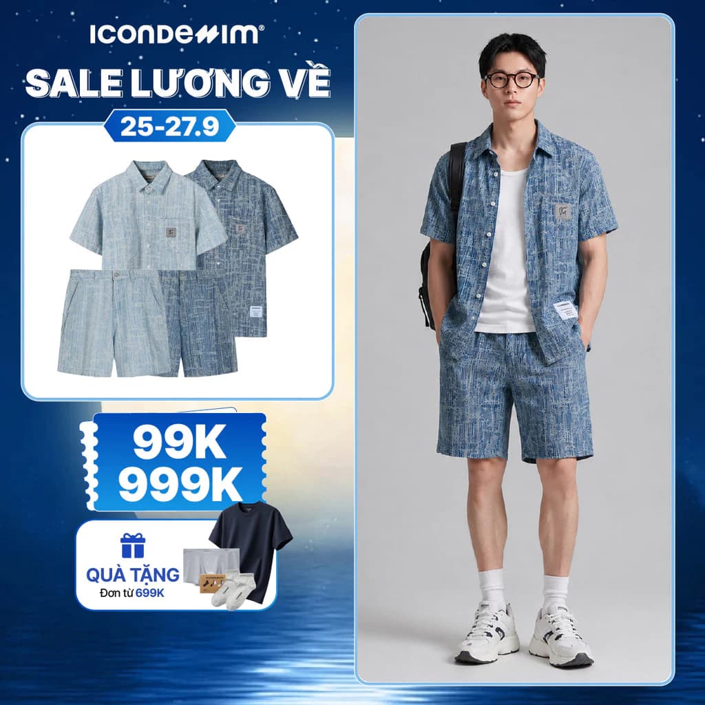 Set Đồ Jacquard Jean Nam ICONDENIM Tay Ngắn Form Regular SEID0075