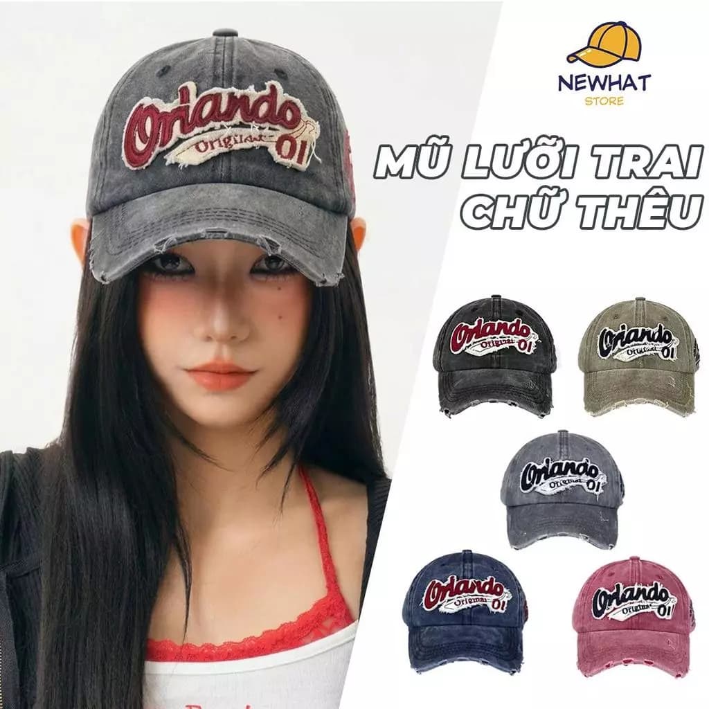 Mũ Lưỡi Trai Demin Rách Phong Cách Mỹ Vintage - Nón Kết Thêu Chữ Nổi Hiphop, Nam Nữ Độ Mũ Cặp Đôi Đềru Hợp