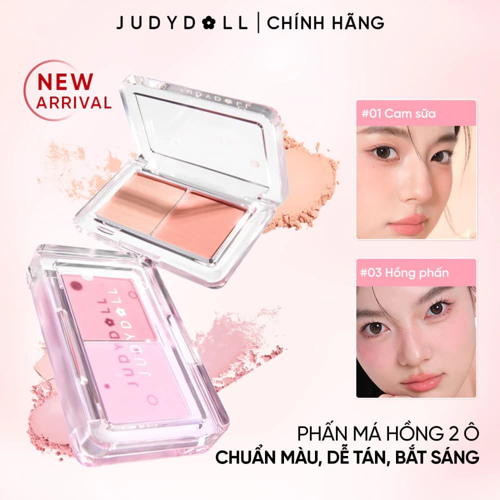 [NEW] JUDYDOLL Phấn Má Hồng 02 Ô Dual Color Blush Mịn lì Chuẩn Màu Dễ Tán Bắt sáng lì 3,9g