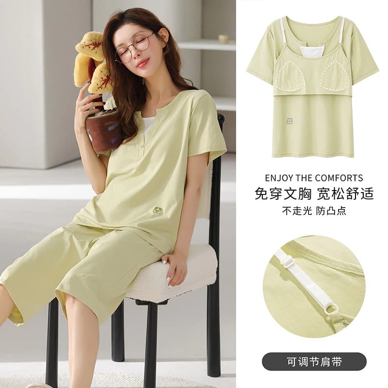Bộ Đồ Ngủ Đệm Nữ 3/ 4 Chiều Dài Plus Kích Thước Bộ Đồ Ngủ Mùa Hè Tay Ngắn Đồ Ngủ Người Phụ Nữ Cotton Mặc Ở Nhà Mặc Ban Đêm M-4XL
