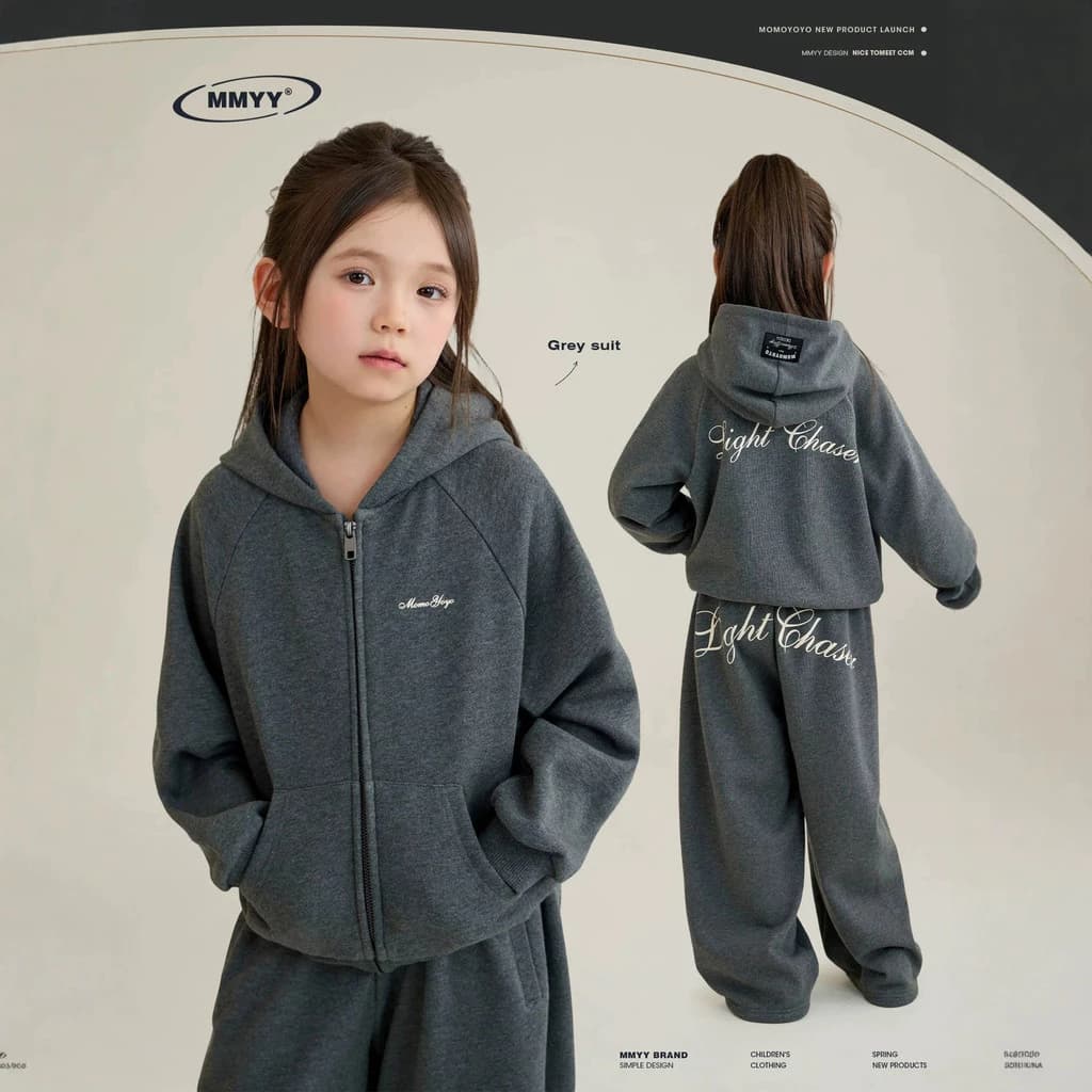 Mùa Thu 2026 Bé Gái Phong Cách Mới Phong Cách Hàn Quốc Xám Có Mũ Trùm Đầu Cardigan Áo Phù Hợp Với Hai Mảnh