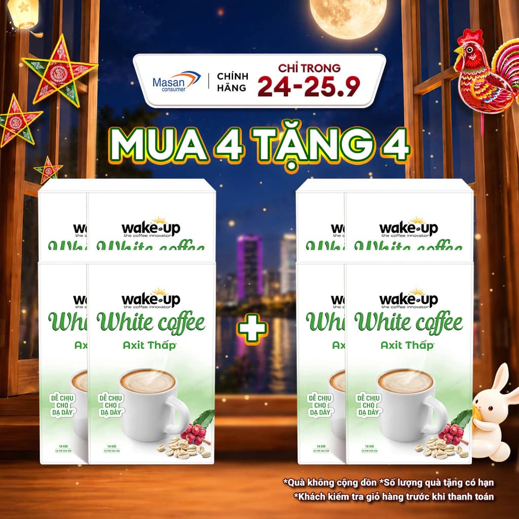Combo 4 Cà phê hòa tan Wake up White Coffee hộp x 18stick x 18gr