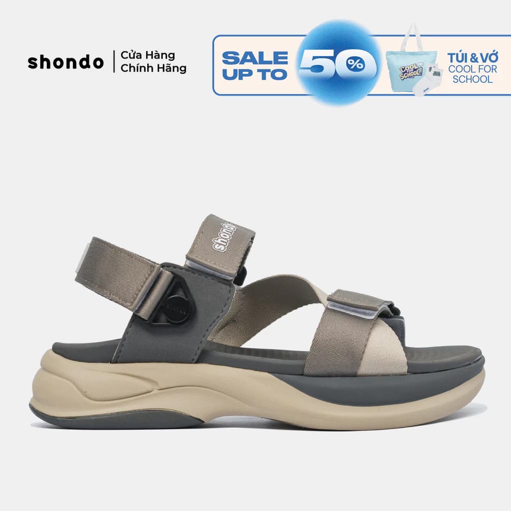 Giày Sandals Nam Nữ SHONDO F8B V2 Êm, Thời Trang Thích Hợp Đi Làm, Đi Học Chơi Màu Xám Be Xám F8B2522
