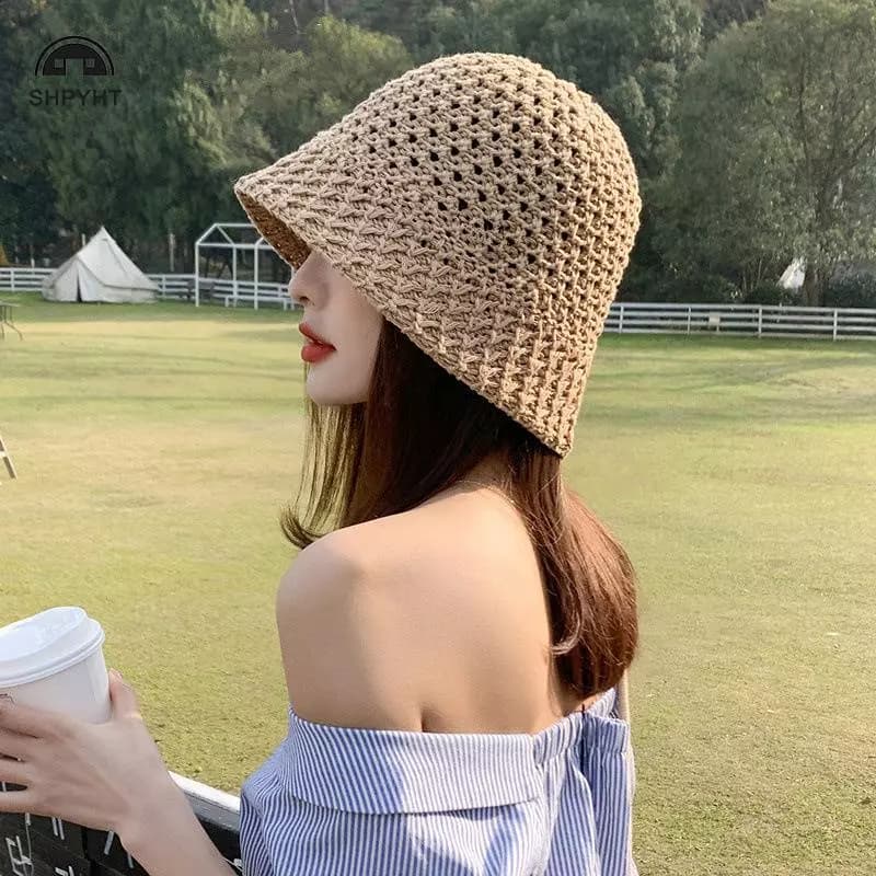 [SHPYHT] Mũ chống nắng cho bé gái Vành rộng Mũ mùa hè mềm mại dành cho nữ Bãi biển Panama Ống hút Dome Dệt Buet Hat Femme Mũ bóng râm Mũ nữ Mới