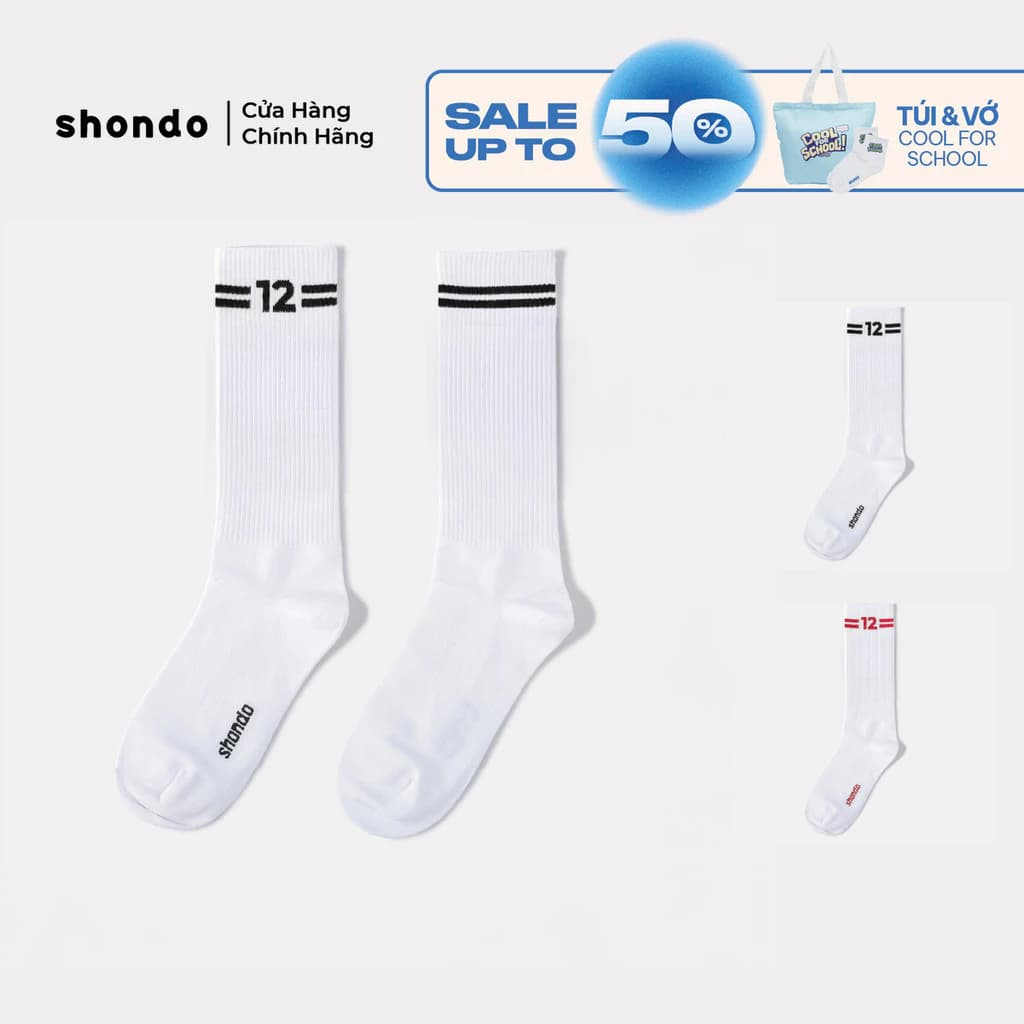 Tất Vớ Nam Nữ Cổ Cao Chất Liệu Cotton Co Giãn 4 Chiều Mềm Mại, Thoáng Mát Logo Số 12 Màu Trắng Phối Nhiều Màu