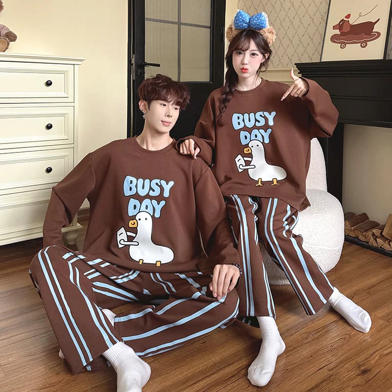 Cặp Đôi Bộ Đồ Ngủ Bộ Đồ Ngủ Nam Nữ Thu Đông Tay Dài Đồ Ngủ Rời Hoạt Hình Phong Cách Dễ Thương Mặc Ở Nhà Mặc Ban Đêm