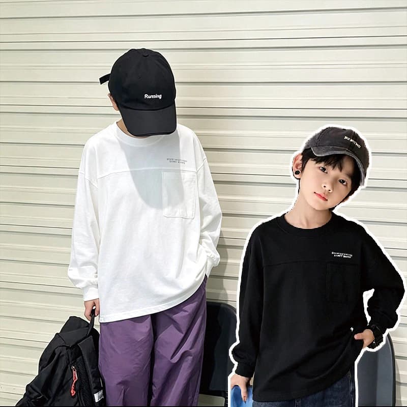 Áo thun Cotton nguyên chất thông thường dành cho trẻ em Áo thun dài tay phù hợp