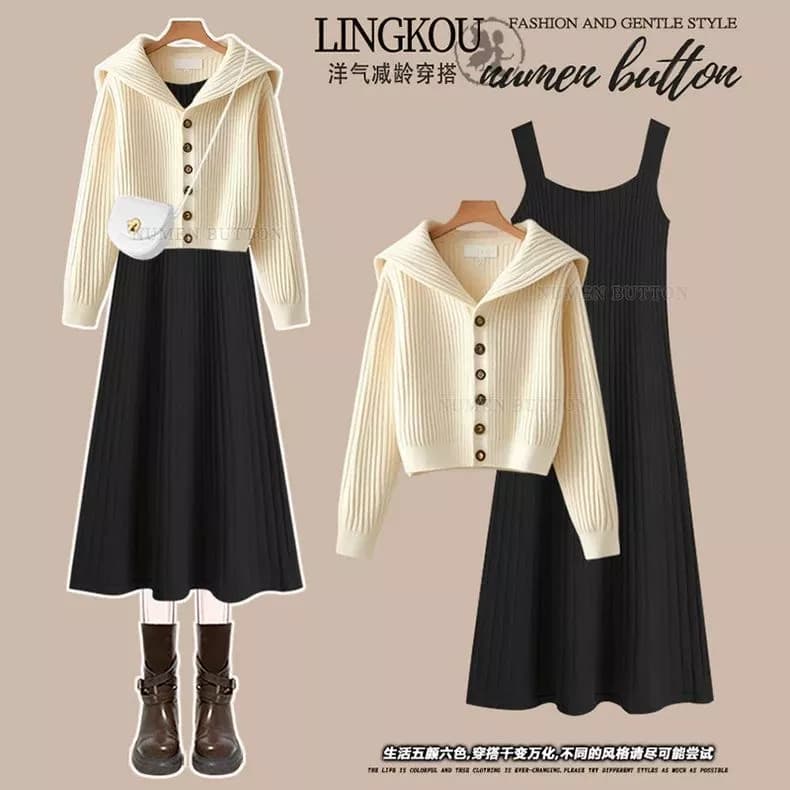 Bộ Vest Công Sở Dáng Lớn Mùa Sâu Thu Nữ Áo Len Mềm Mại Trẻ Trung Kết Hợp Váy Len Cổ Điển Thon Gọn Độc Đáo