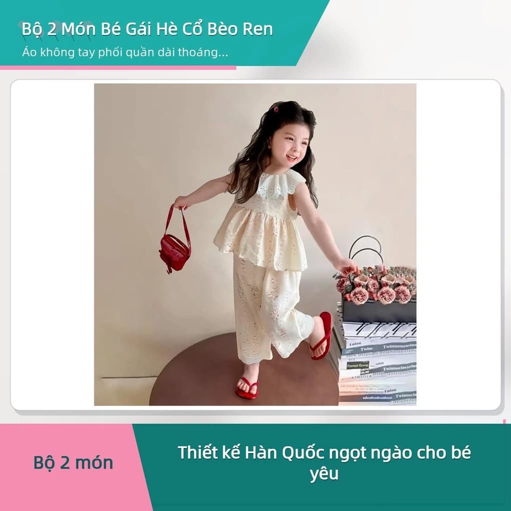 Bộ Đồ Bé Gái Mùa Hè 2 Món Áo Không Tay Cổ Bèo Ren Quần Dài Phong Cách Hàn Quốc Dễ Thương ✨deerlu05.vn✨