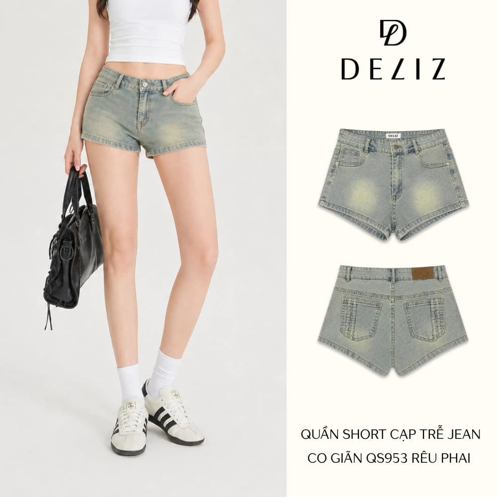 DELIZ - Quần short jean cạp trễ dáng đẹp dễ phối nhiều phong cách DELIZ QS953 (đã cắt sẵn khuy)