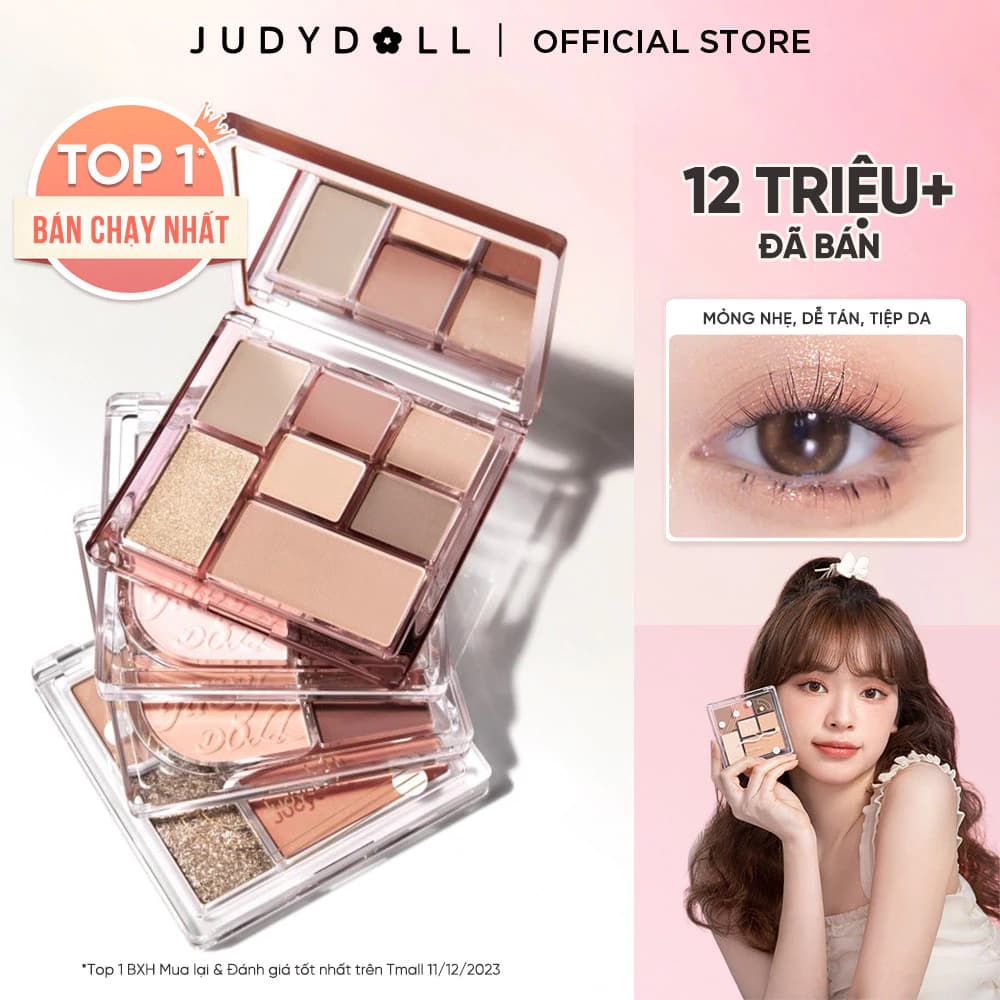 Phấn Mắt 7 Màu JUDYDOLL All-In-One Palette Đa năng Kẻ mắt Má hồng Tạo khối Bắt sáng Mềm mịn Lên màu tốt Dễ tán Có nhũ mắt lấp lánh 8,5g