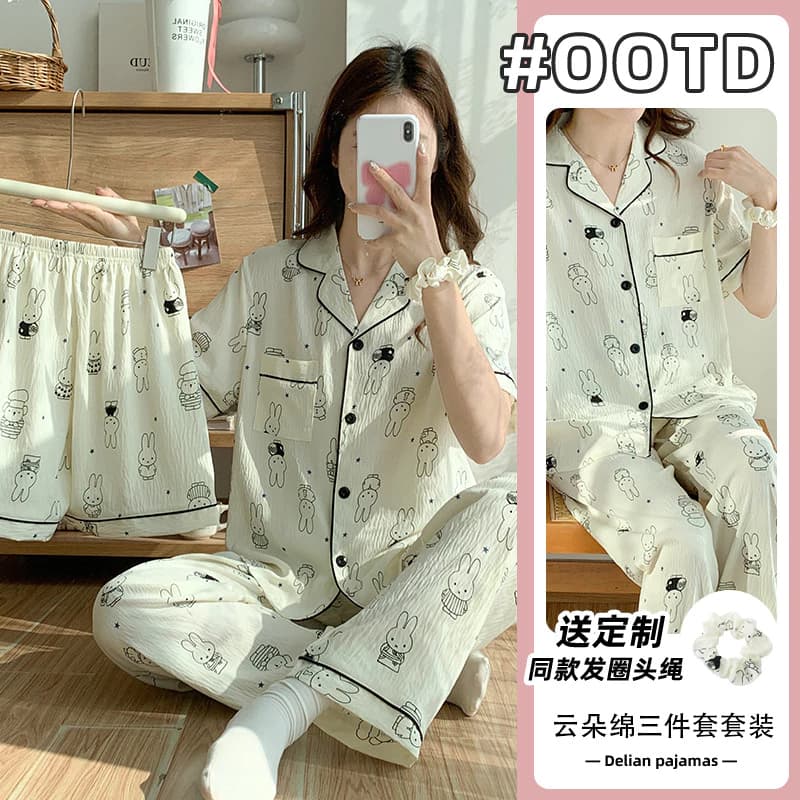 Bộ Đồ Ngủ Nữ 3 Bộ Đồ Ngủ Mùa Hè Tay Ngắn Đồ Người Phụ Nữ Hoạt Hình Dễ Thương Mặc Ở Nhà Mặc Ngủ