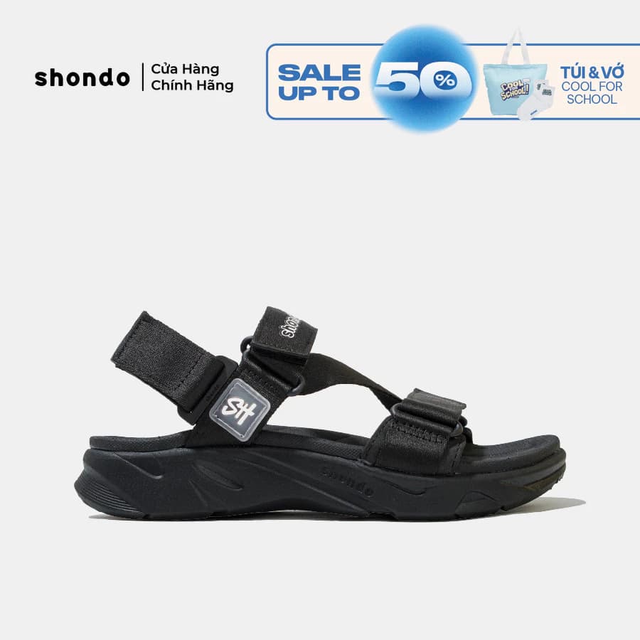 Giày Sandal Nam Nữ Shondo Êm Chân, Bền F8 Full Đen Ver.2 F8M1112