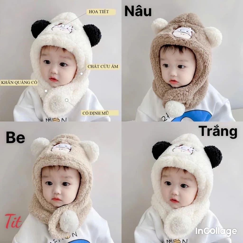 Mũ Len Lông Cừu Kèm Khăn Quàng Cổ Siêu Ấm Áp Hình Bò Sữa dành Cho Bé Trai Bé Gái