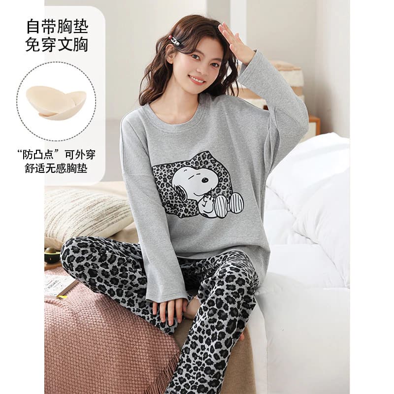 Bộ Đồ Ngủ Có Đệm Bộ Đồ Ngủ Nữ Bộ Thu Đông Tay Dài Đồ Ngủ Người Phụ Nữ Hoạt Hình Dễ Thương Mặc Ở Nhà