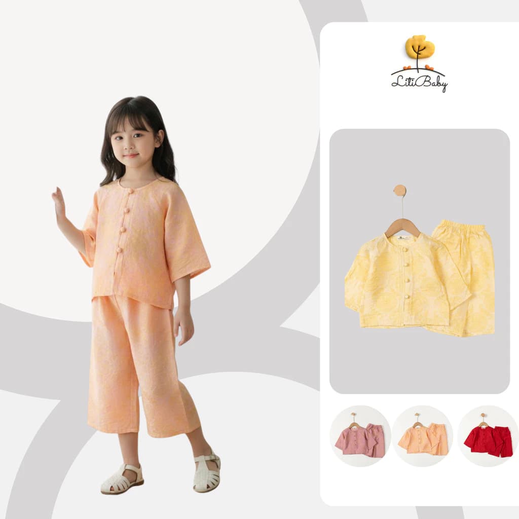 Bộ áo bà ba cao cấp bé gái họa tiết chìm thanh lịch LITIBABY từ 2-8 tuổi PH1360