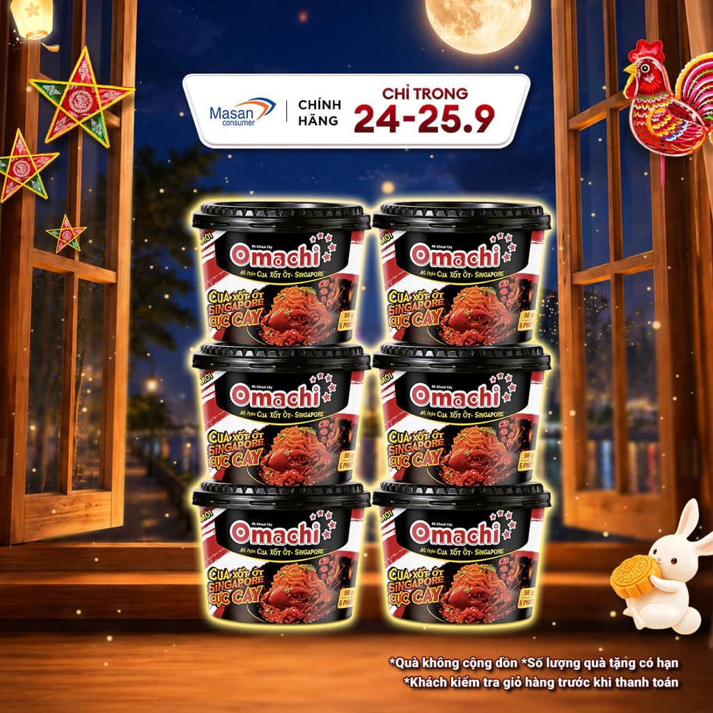 Combo 6 tô Mì Khoai Tây Omachi Tô Cua Xốt Ớt tô x 96 gr
