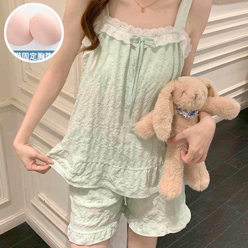 Bộ Đồ Ngủ Nữ Đệm, Không Tay, Thiết Kế Rộng Thoải Mái Mùa Hè, Mặc Ở Nhà, Thương Hiệu